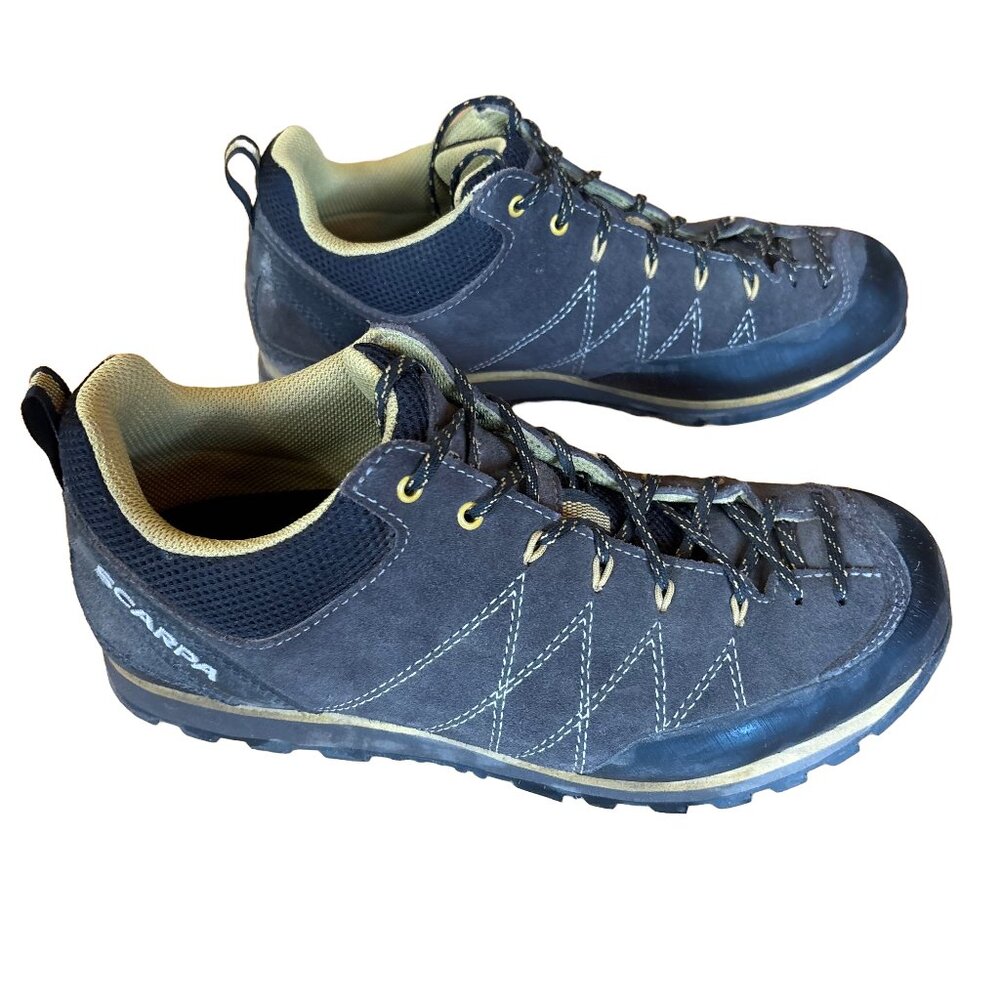 Scarpa Crux Approach Shoes Men's 9 Womens 10 Shark Mustard Gray Black Vibram